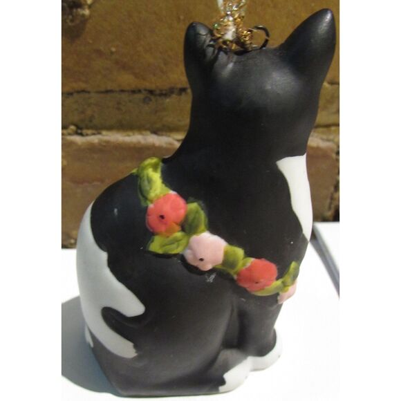 VINTAGE SILVESTRI KITTY CAT 1986 MARY LAKE THOMPSON FLOWERS FLORAL GARLAND BLACK - Picture 3 of 6
